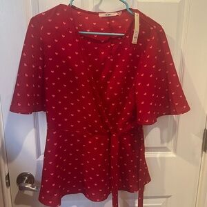 Francesca's Collections Red Heart Print Blouse